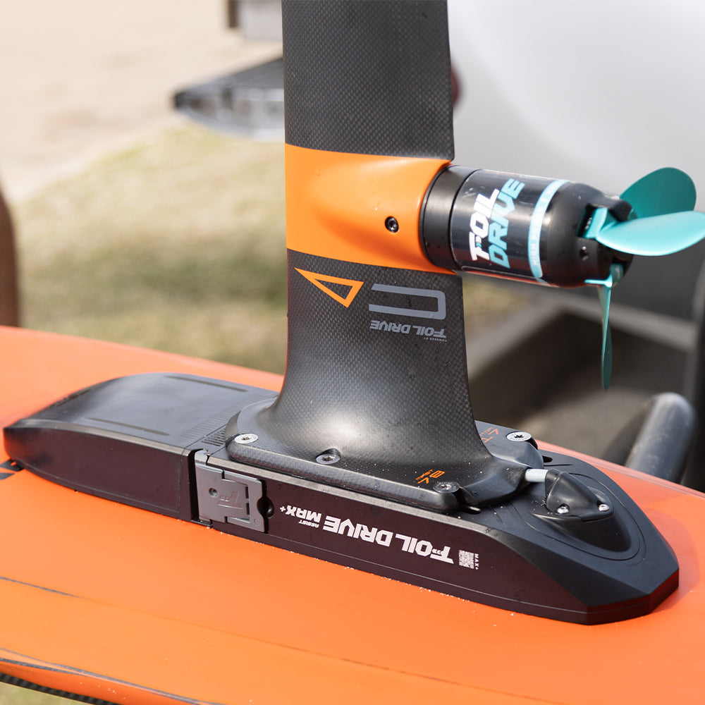 Foil Drive Assist MAX+ mounted on a board with integrated mast