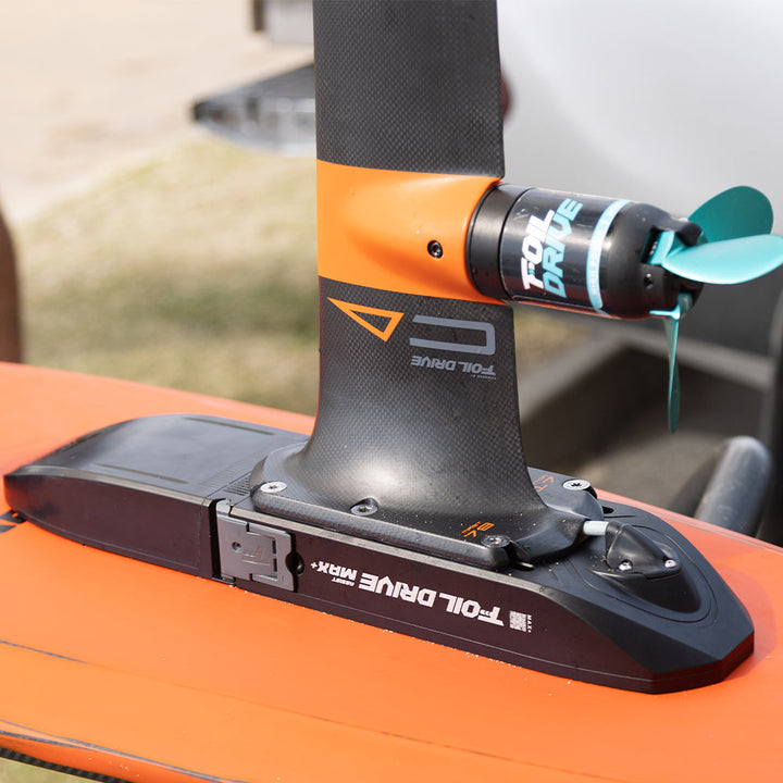 Foil Drive Assist MAX+ mounted on a board with integrated mast